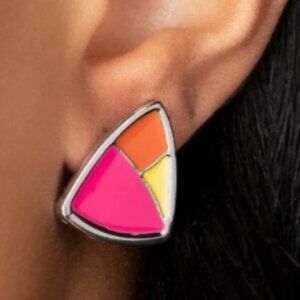 KALEIDOSCOPE COLLISION New Paparazzi Earrings Pierced Pink Orange Yellow NIP